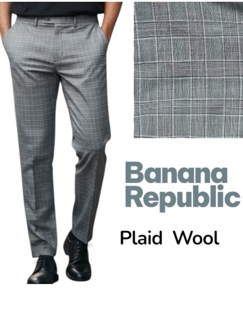 Banana Republic Pants 38x32 Men’s Wool Spandex Plaid Slim Fit Stretch NWOT